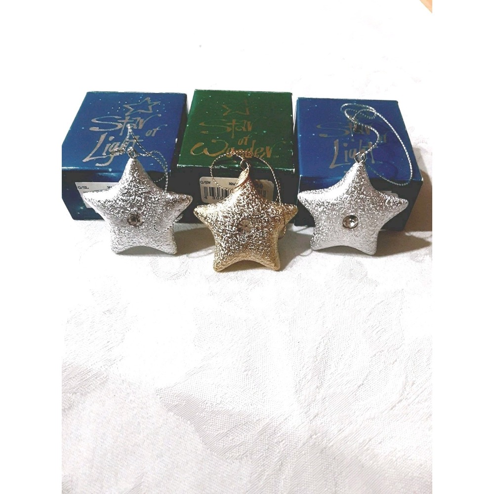 Lot Of 3 Star Ornaments Prosperity Celestial Series Silver Gold Tone Crystals
